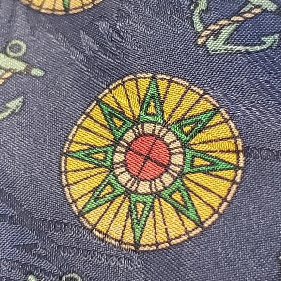 Luca Castelli Silk Nautical  Theme Tie Navy Blue Green Anchors Compass - Picture 5 of 12